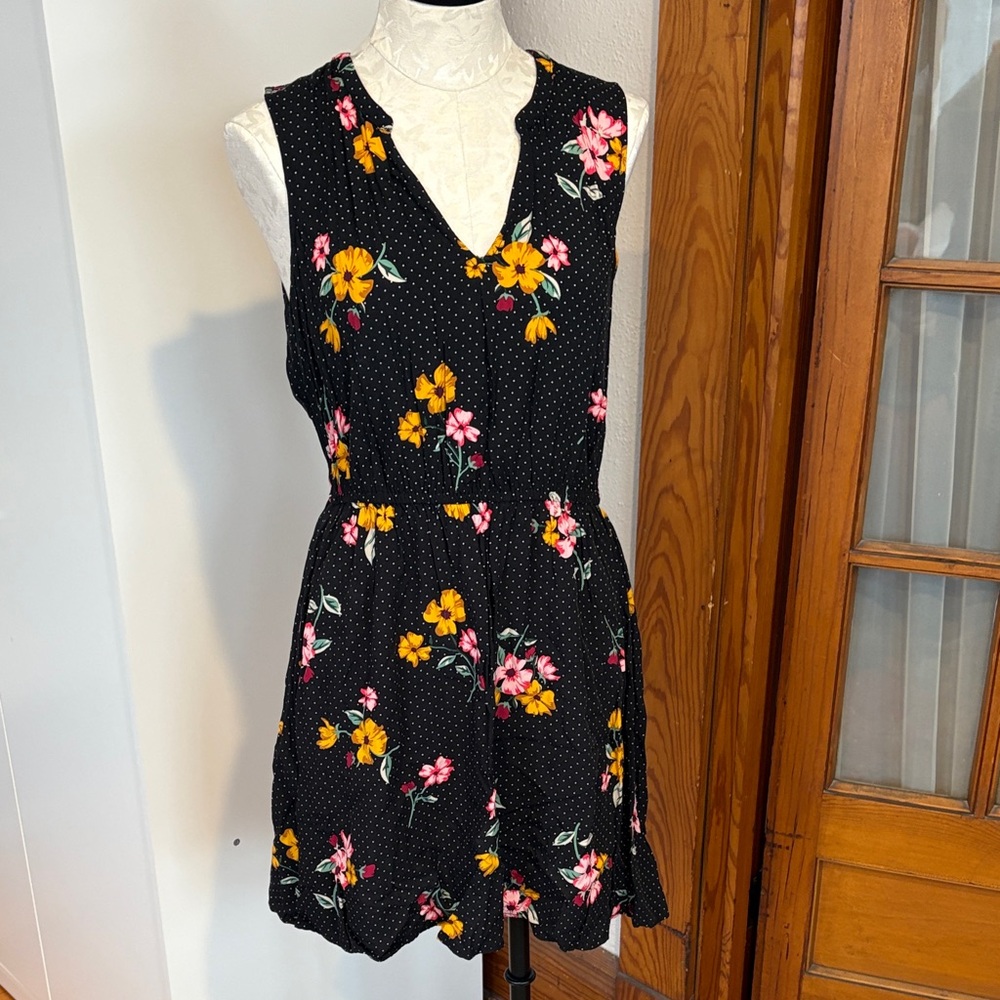 Old Navy Black Dress with Yellow and Pink Floral
